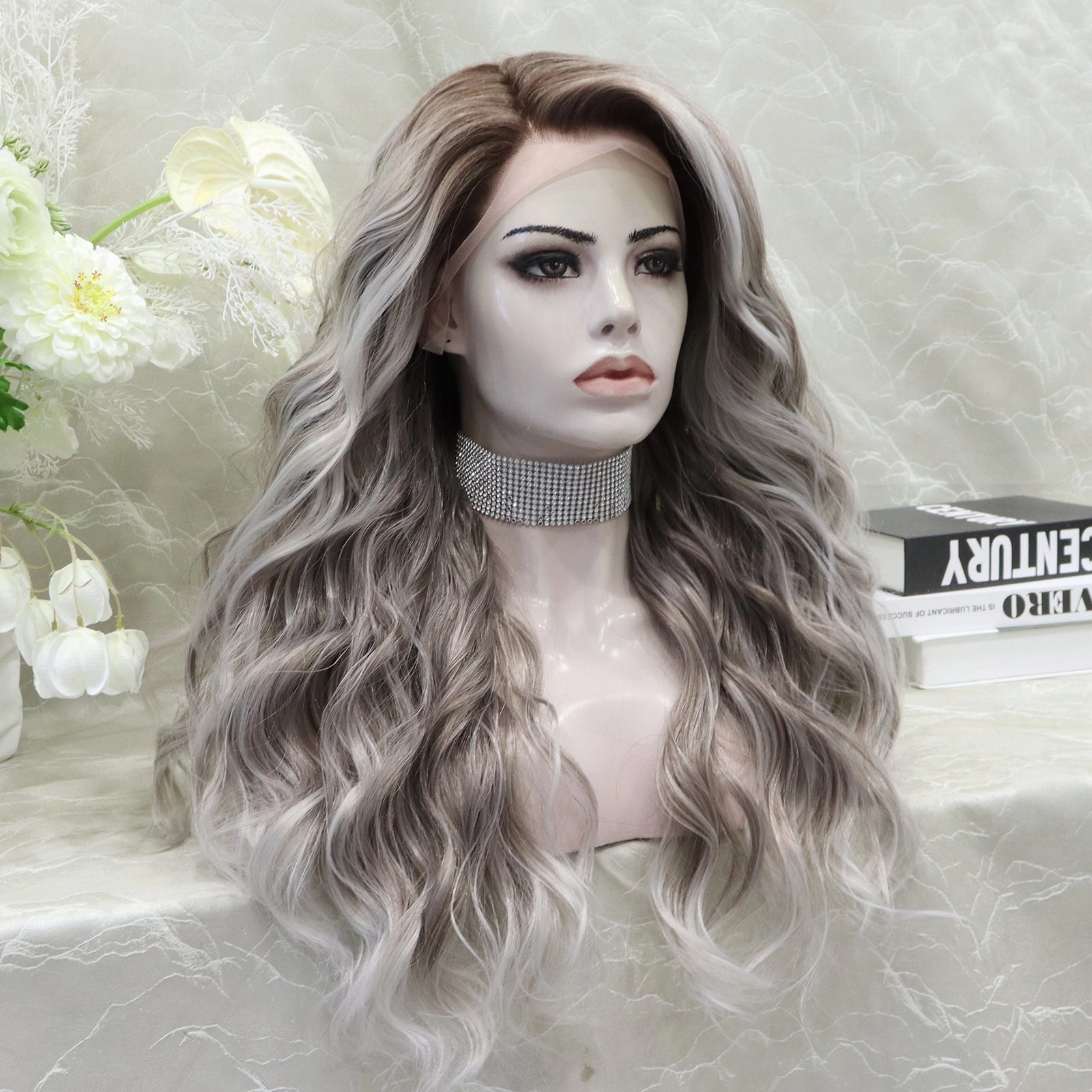 Brenda Collection-Elena-New Ash Blonde with soft rooting Curly 26inches 13*4 Free Parting lace Front wig