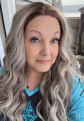 Brenda Collection-Elena-New Ash Blonde with soft rooting Curly 26inches 13*4 Free Parting lace Front wig
