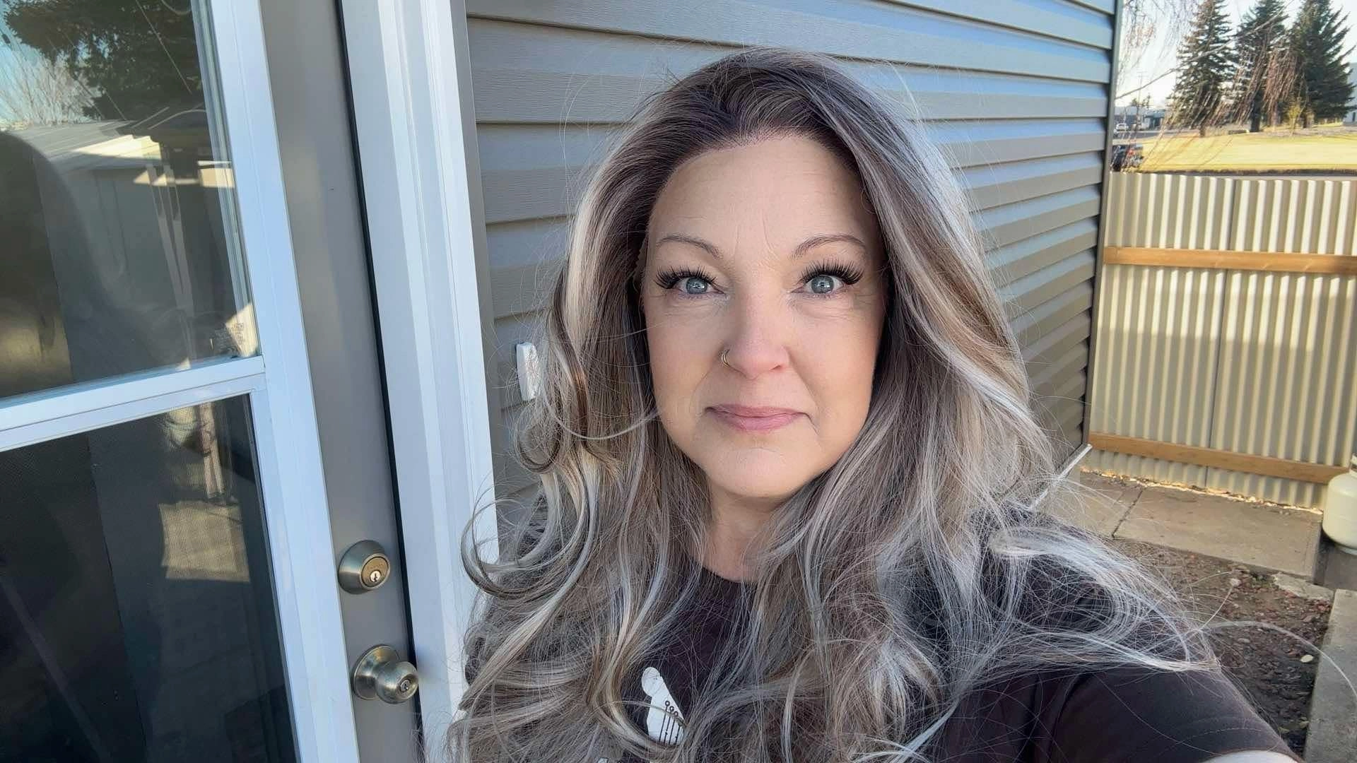Brenda Collection Kayla Siver with Brown highlight Big layer lace wig 13*4 free Parting Daily Dating Wig