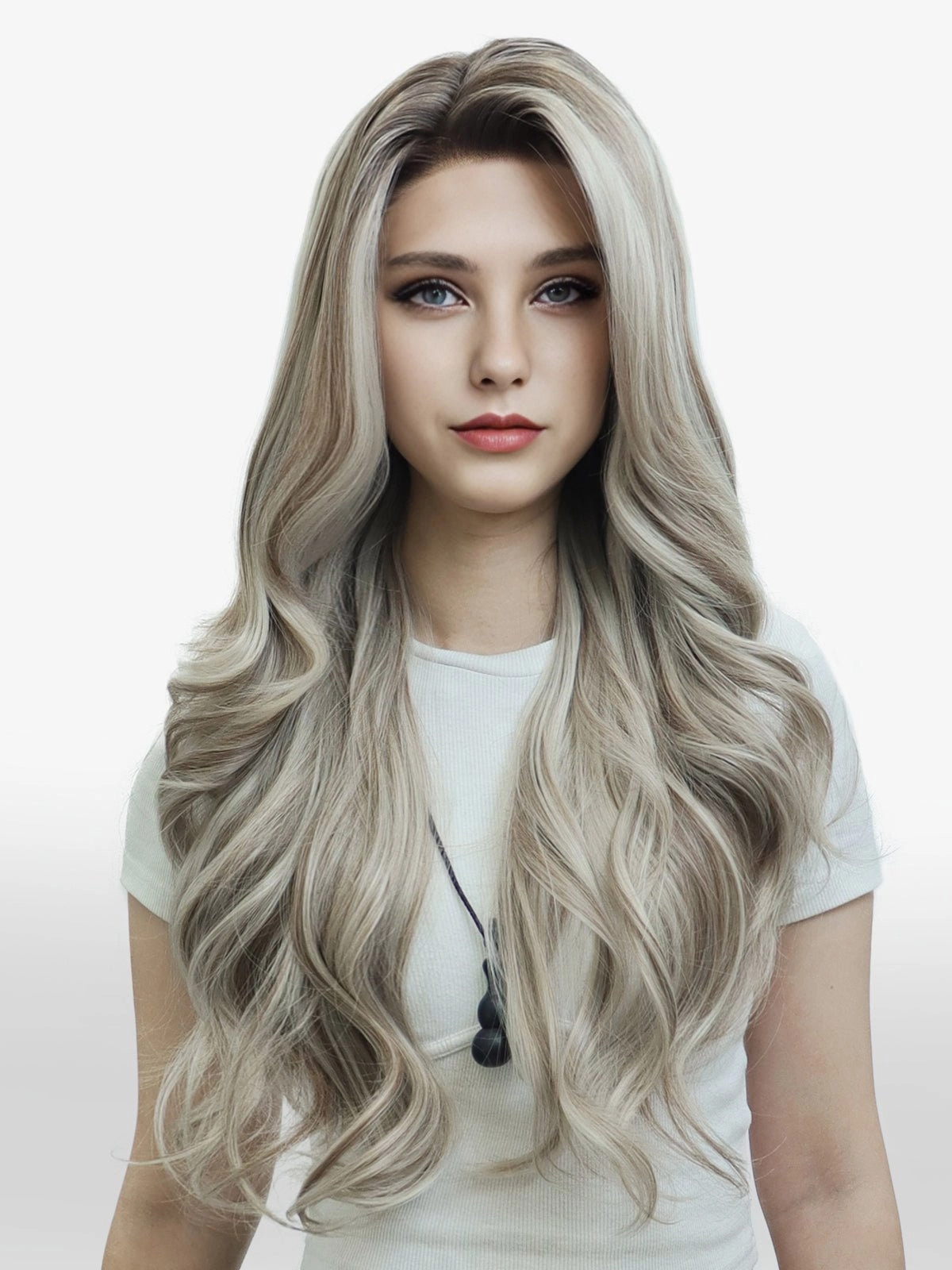 Brenda Collection Kayla Siver with Brown highlight Big layer lace wig 13*4 free Parting Daily Dating Wig