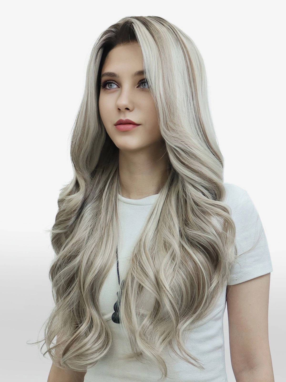Brenda Collection Kayla Siver with Brown highlight Big layer lace wig 13*4 free Parting Daily Dating Wig