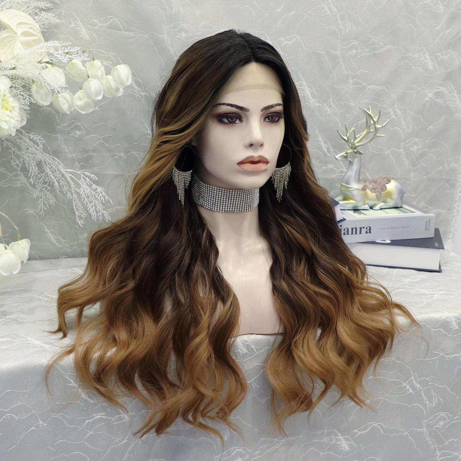 Brenda Collection Wendy  26 inches T part&nbsp Lace Front Cap body wavy Dark Brown synthetic lace wig