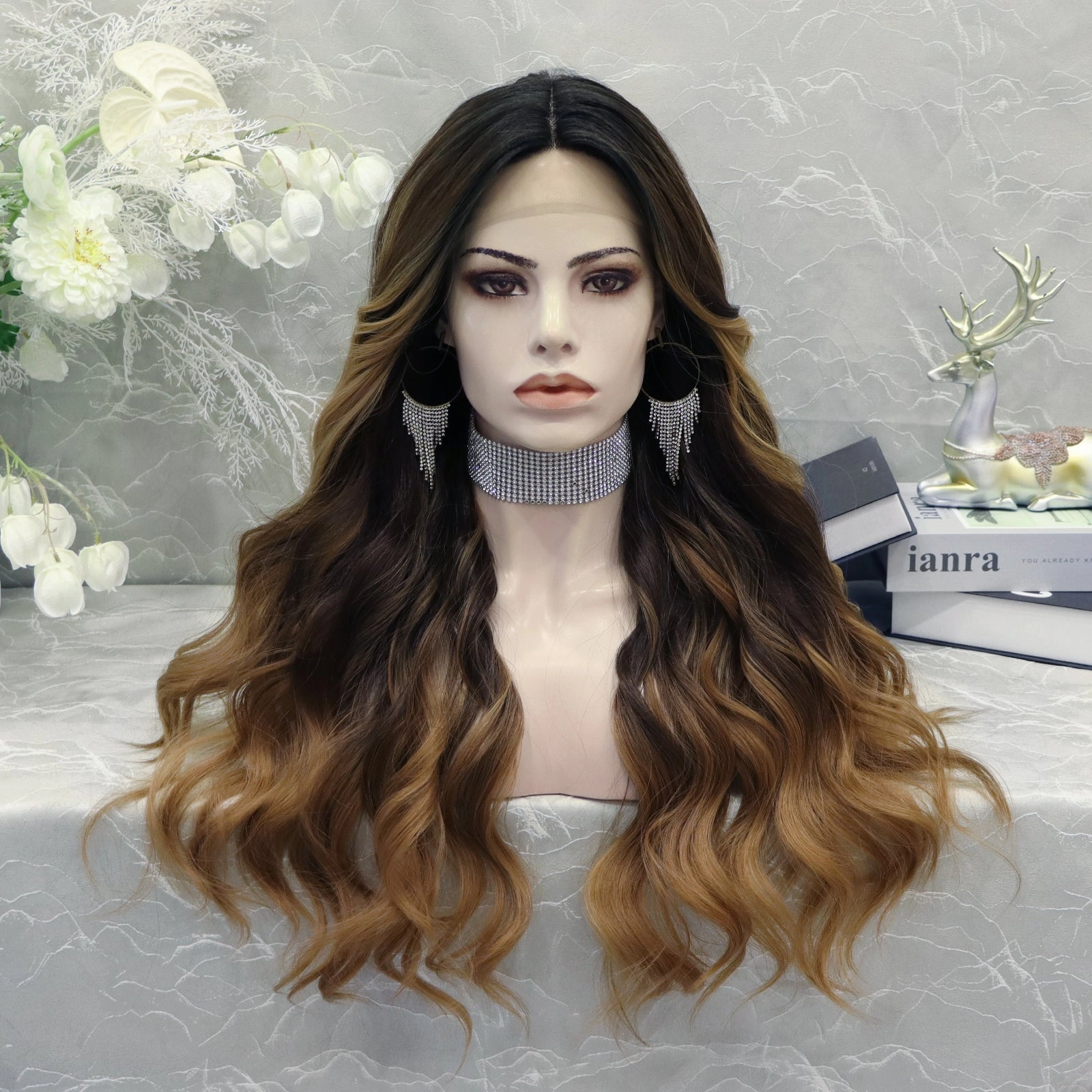Brenda Collection Wendy  26 inches T part&nbsp Lace Front Cap body wavy Dark Brown synthetic lace wig