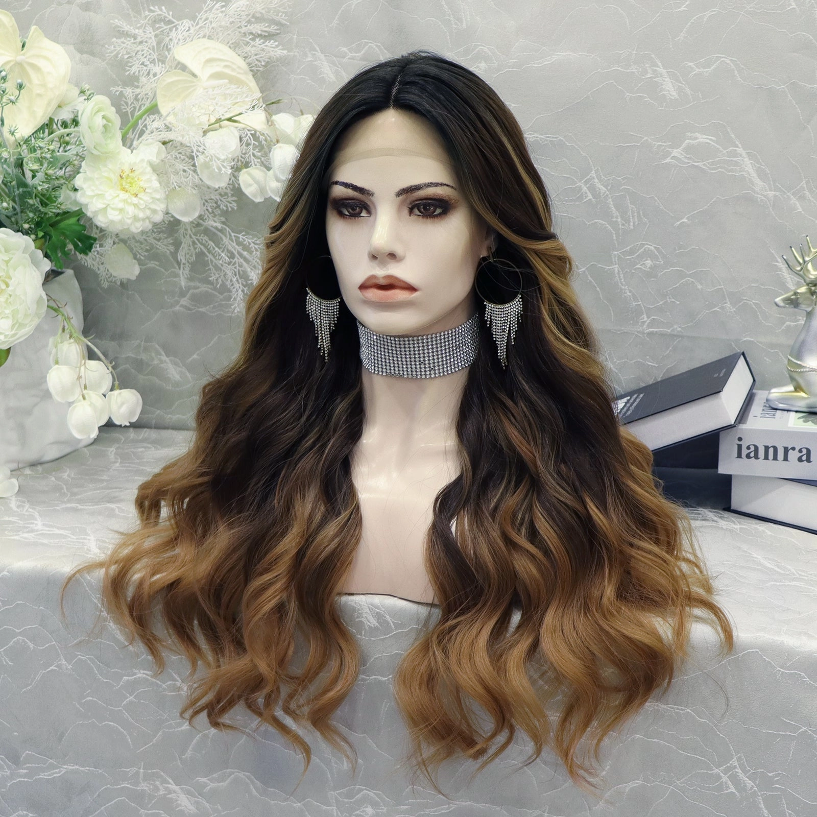 Brenda Collection Wendy  26 inches T part&nbsp Lace Front Cap body wavy Dark Brown synthetic lace wig