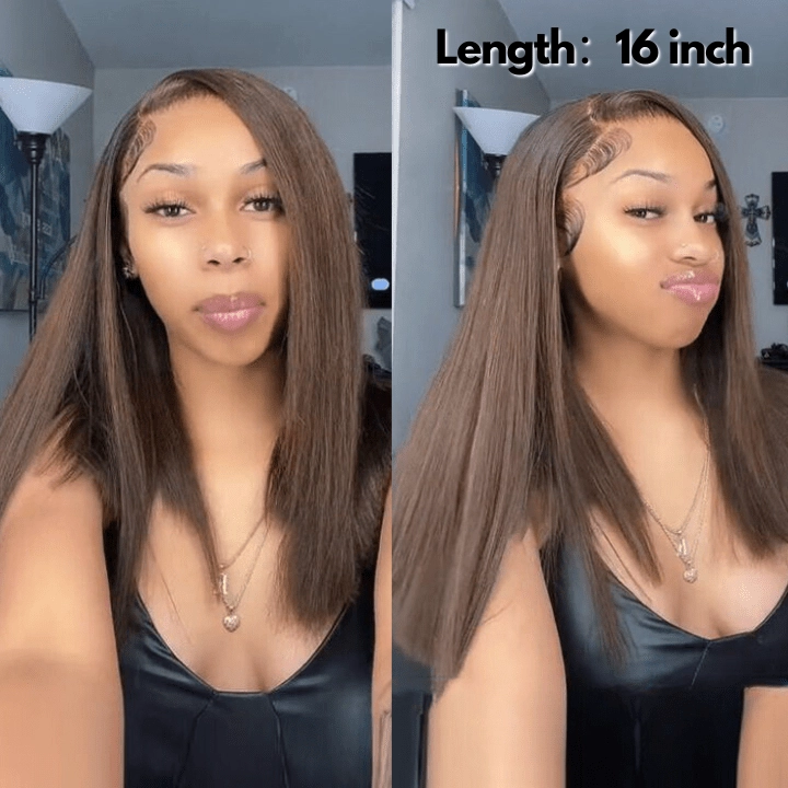 Brown 13x4 HD Lace Frontal Bob Wig Colored Bone Straight Human Hair Short Bob Wigs