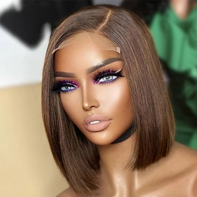 Brown 13x4 HD Lace Frontal Bob Wig Colored Bone Straight Human Hair Short Bob Wigs