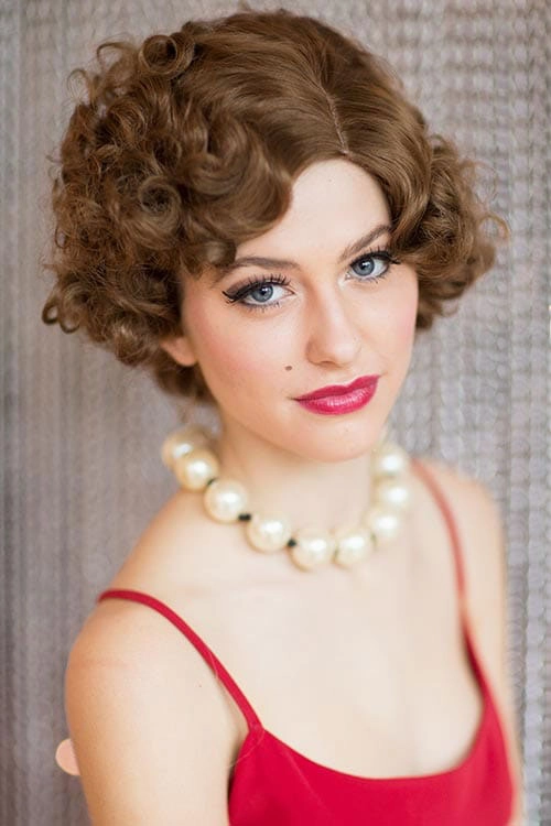Brown 1920s 1930s style wig, short retro style with finger waves: Cecelia