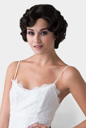 Brown 1920s 1930s style wig, short retro style with finger waves: Cecelia