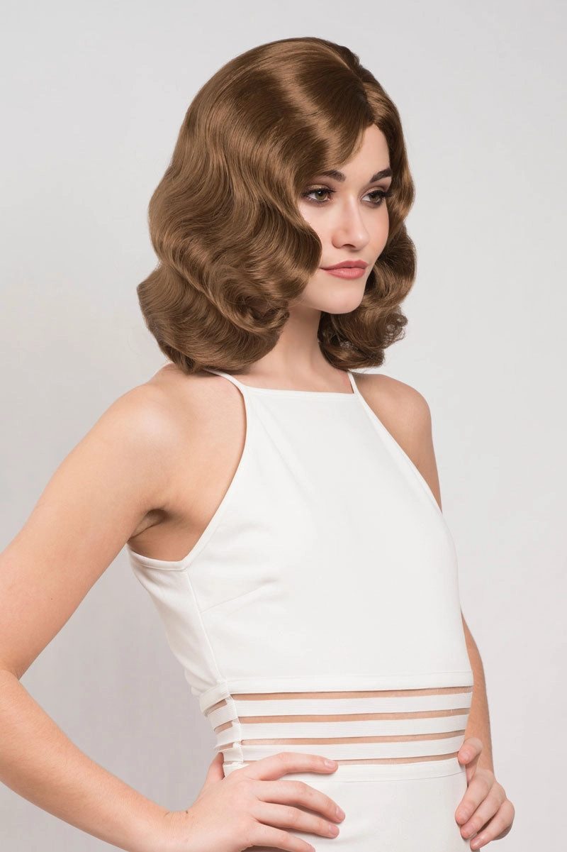 Brown 1940s pinup style wig, with finger waves: Honey
