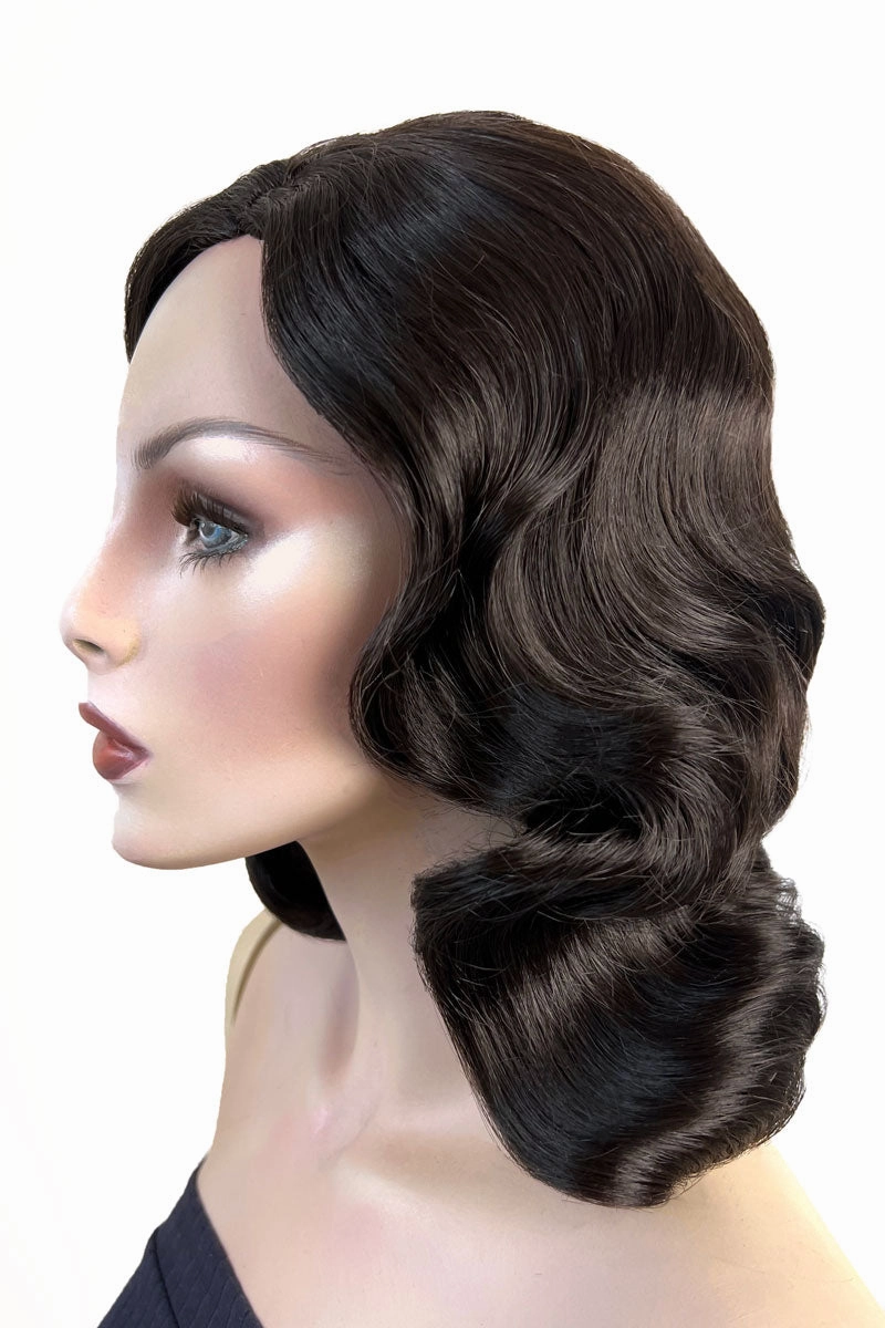 Brown 1940s pinup style wig, with finger waves: Honey