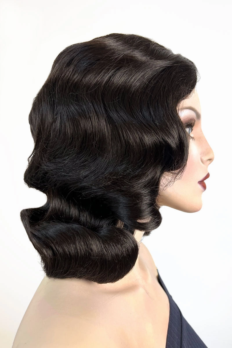 Brown 1940s pinup style wig, with finger waves: Honey
