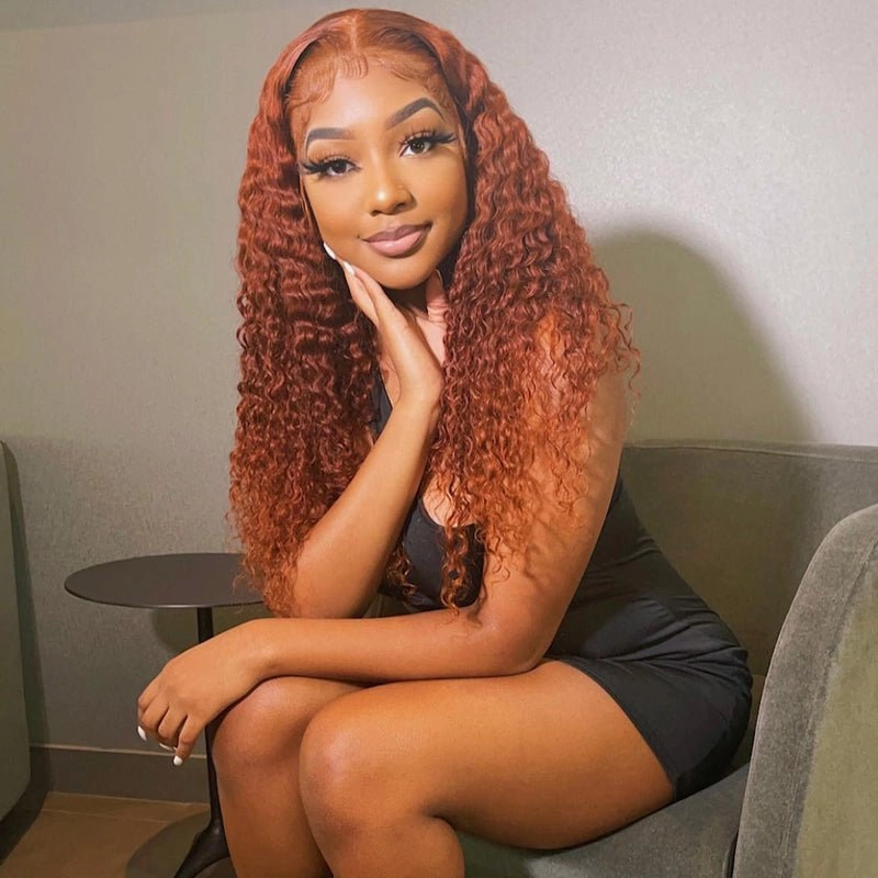 Brown #350 Color Ginger Wig Human Hair Curly Lace Front Wig Pre Plucked Headline With Baby Hair-Geeta Hair