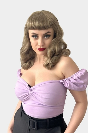Brown & blonde 1950s pin up style wig, vintage waves, short fringe: Peggy