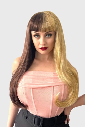 Brown and Blonde half-and-half, split wig: Marguerite