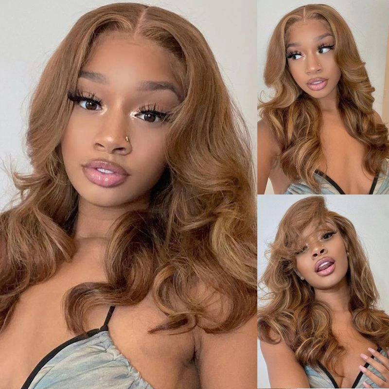 Brown Body Wave Human Hair Bob Wigs Colored Medium Length Transparent Lace Bob Wig