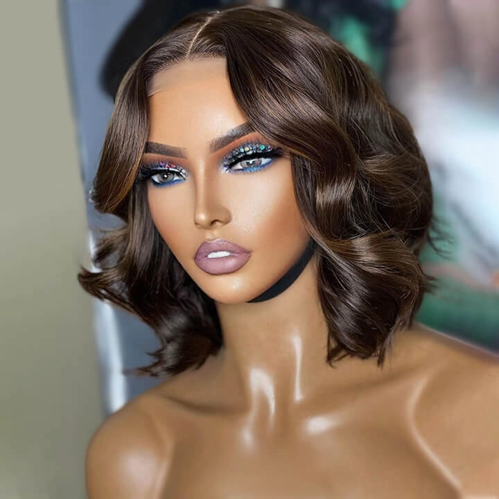 Brown Hair Bob Wig Body Wave Hair HD Lace Wig Highlight Blonde Glueless Pre Plucked Human Hair Wigs