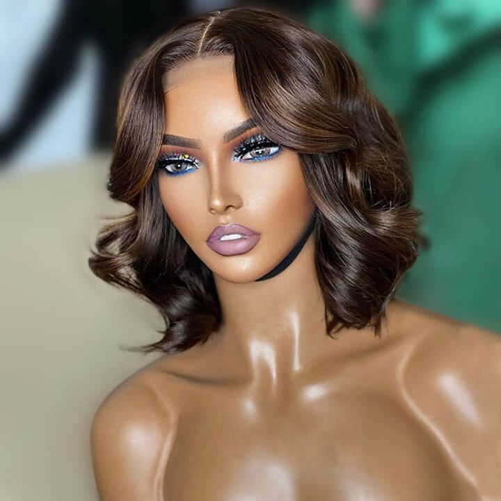 Brown Hair Bob Wig Body Wave Hair HD Lace Wig Highlight Blonde Glueless Pre Plucked Human Hair Wigs