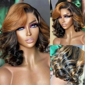 Brown Highlight Bob Wig Short Human Hair Body Wave Lace Front Wigs for Women Colored Bob Wig