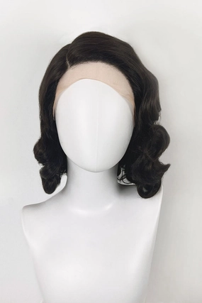 Brown lacefront wig, pinup/vintage style, mid length with finger waves: Hattie