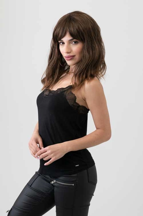 Brown long wavy bob (lob) wig with highlights: Melanie