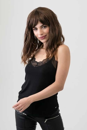 Brown long wavy bob (lob) wig with highlights: Melanie