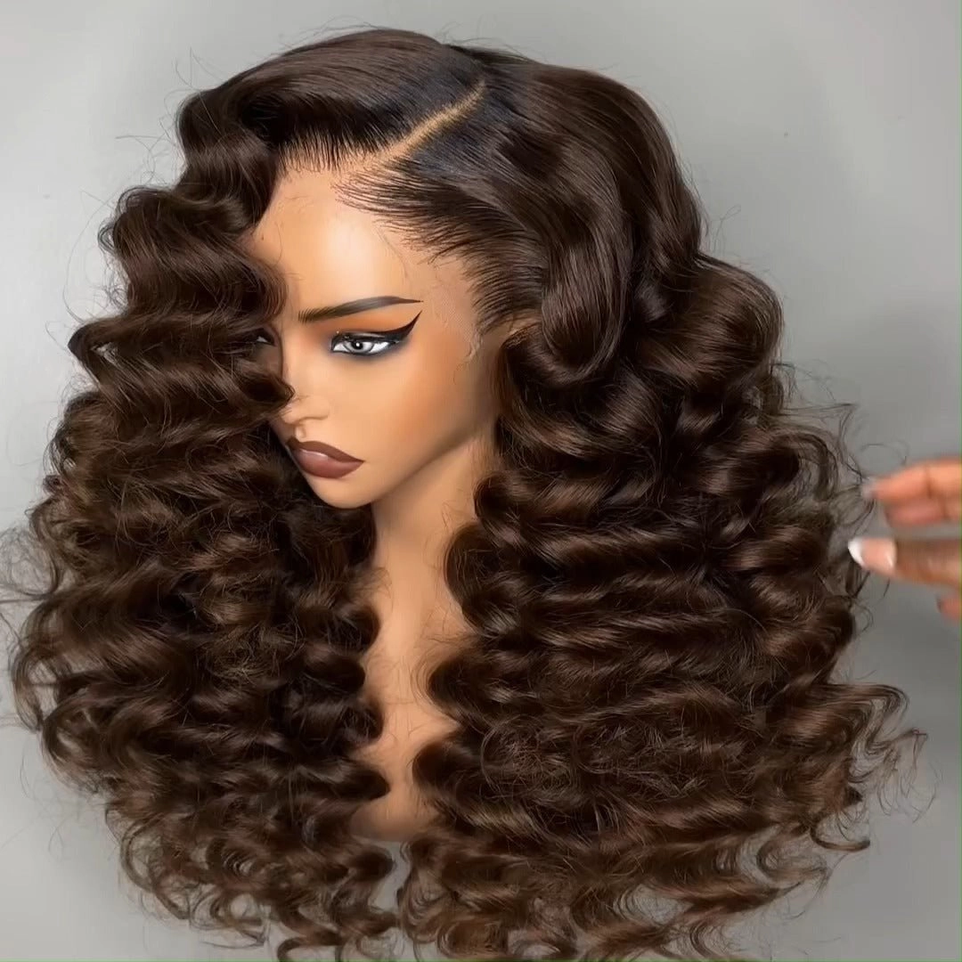 Brown Loose Deep Wave Lace Front Wig Human Hair 13x4 Transparent Lace Frontal Wig For Women