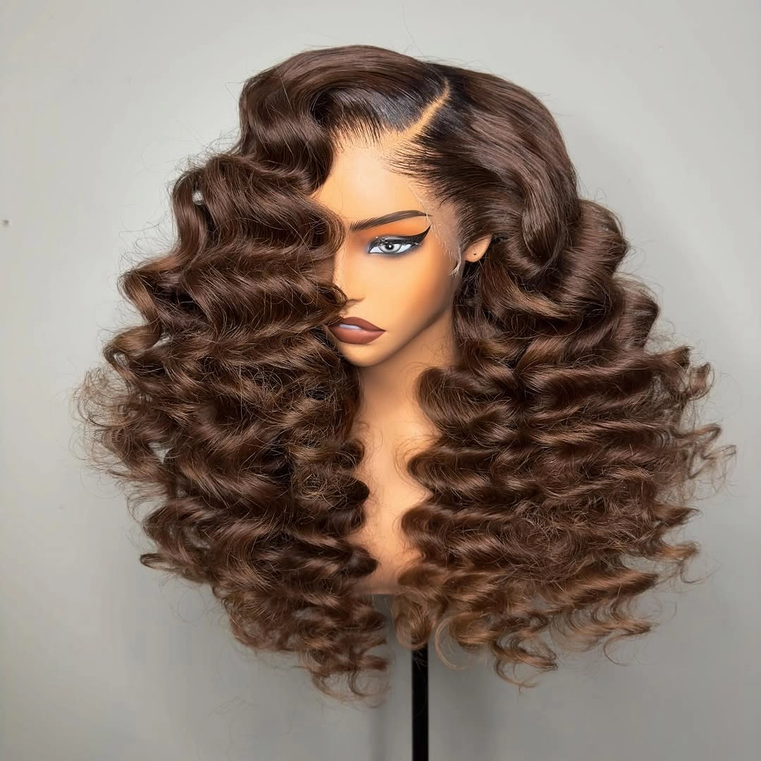 Brown Loose Deep Wave Lace Front Wig Human Hair 13x4 Transparent Lace Frontal Wig For Women