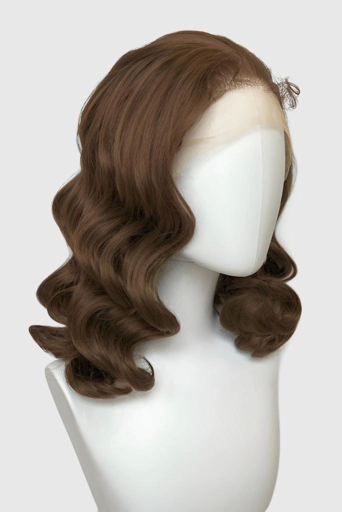 Brown pinup wig, lace front with finger waves: Nikita