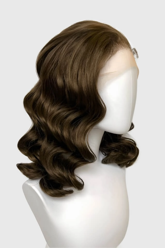 Brown pinup wig, lace front with finger waves: Nikita