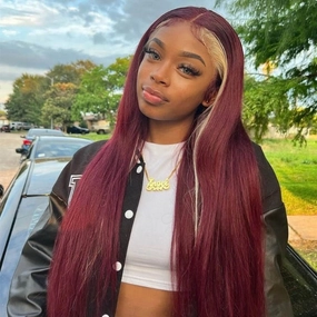 Buy 1 Get 1 Free: 200% Density 99j/#613 Skunk Stripe 13x4 Lace Front Wig - Flash Sale