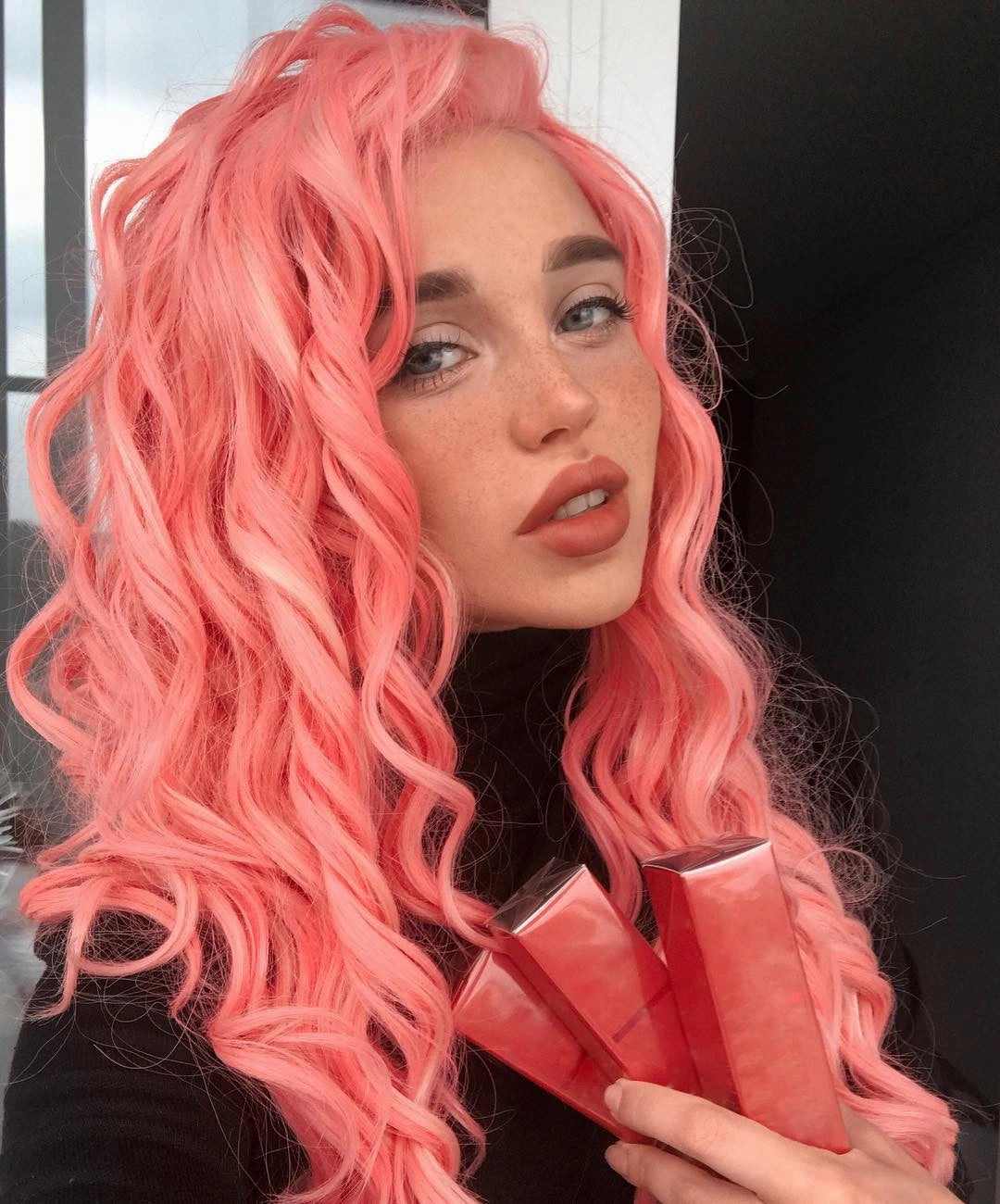 Charlotte - Pink With Blonde Highlight Long Spiral Curl Synthetic Lace Front Wig