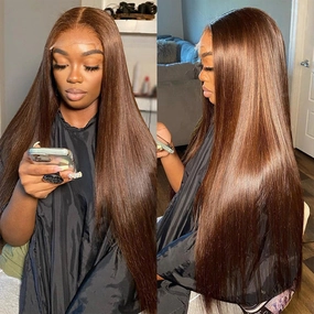 Chestnut Brown Straight Lace Front Wig 13x4 HD Lace Frontal/4x4 Lace Closure 100% Virgin Hunam Hair Wigs-Geeta hair