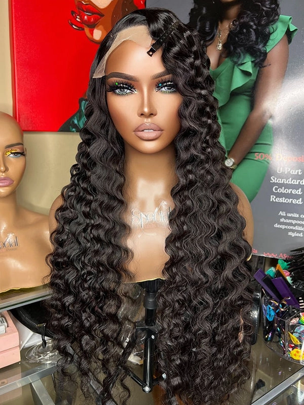Chinalacewig 50% Off Limited 1 Piece For Natural Color& #1B Curly& Wavy 100% Virgin Human Hair Wig WH01