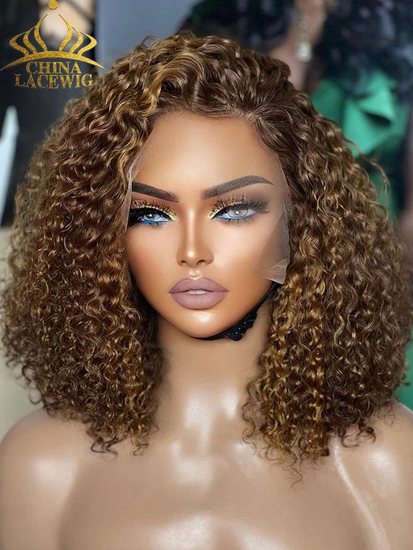 Chinalacewig 8x6 Royal 007 Lace Wig Ombre Brown Curly Wear &Go Breathable Cap WigCL011