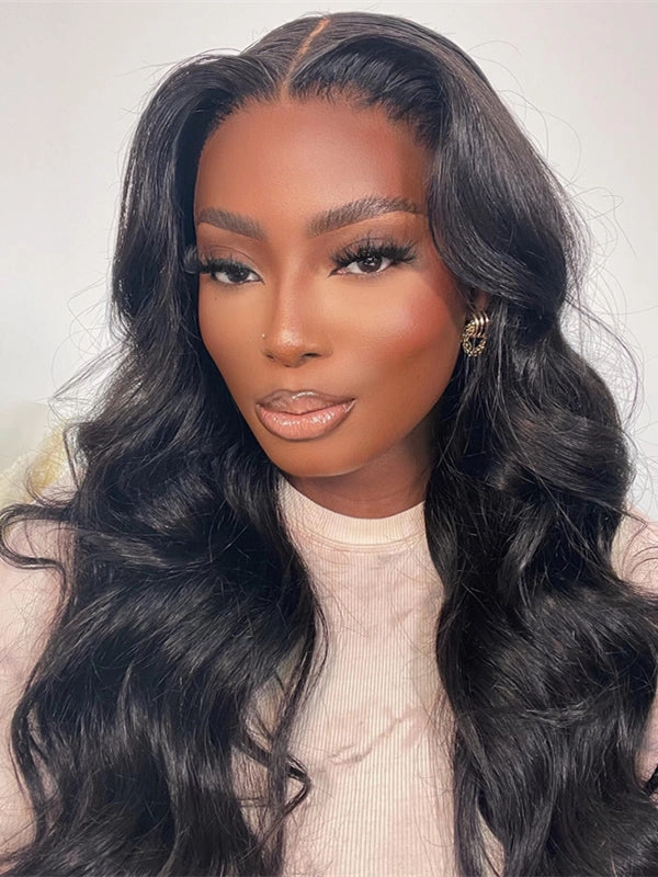 Chinalacewig Black Color 55 HD Lace Virgin Human Hair Body Wave Wig With Pre Plucked NCF093