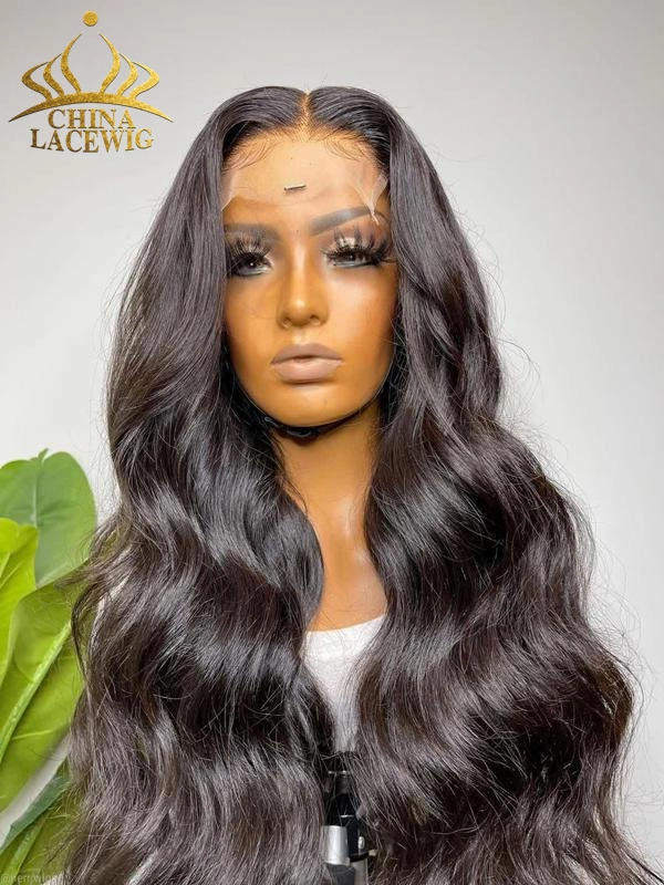 Chinalacewig Black Color 55 HD Lace Virgin Human Hair Body Wave Wig With Pre Plucked NCF90