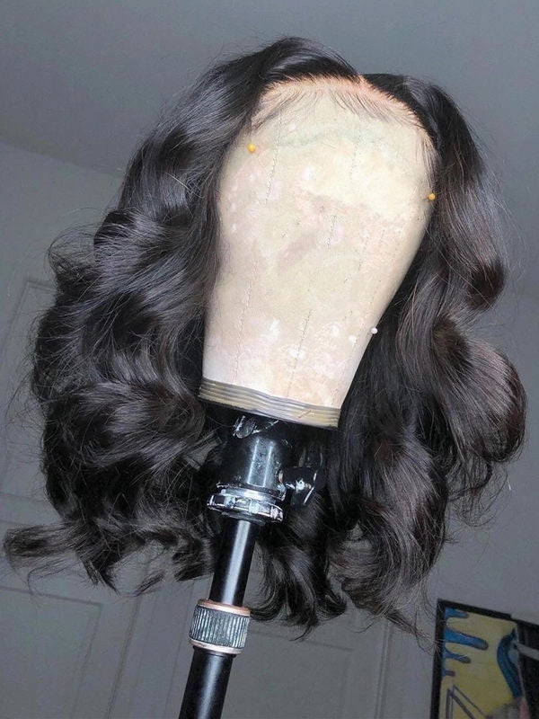 Chinalacewig Black Color Virgin Human Hair Wavy Bob HD Lace Front Wigs For Women NCF107