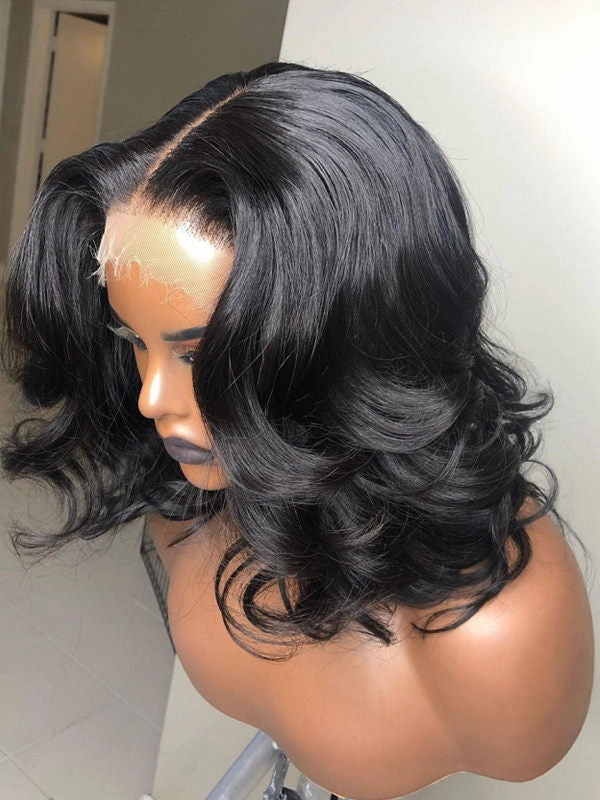 Chinalacewig Bob Wave Invisible HD Lace 360 Lace Frontal Wigs Natural Wave Short Wigs CF250