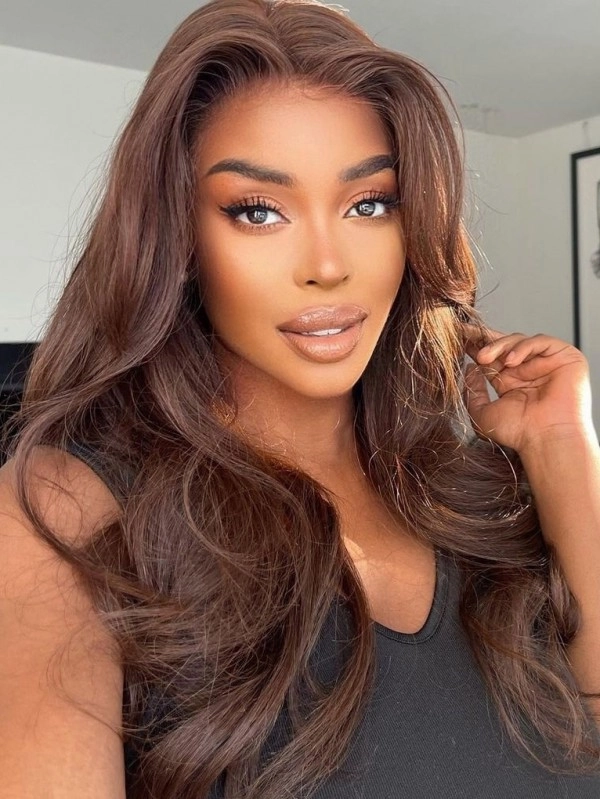 Chinalacewig Brown Color Body Wave Undetectable HD Lace Front Wig With Pre-plucked Hairline CF93