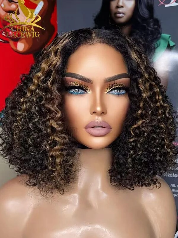 Chinalacewig Curly Block Wig With Optional HD Frontal Lace Replaceable Tops Renew Wig With Less Cost BR03