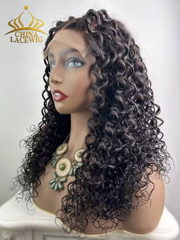 Chinalacewig Glueless Human Hair Lace Front Wig Loose Curly Twist Style Wigs