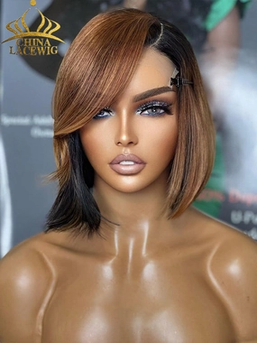 Chinalacewig Honey Brown Ombre 5x5 HD Glueless Bob Lace Wig Beginner Friendly CL08