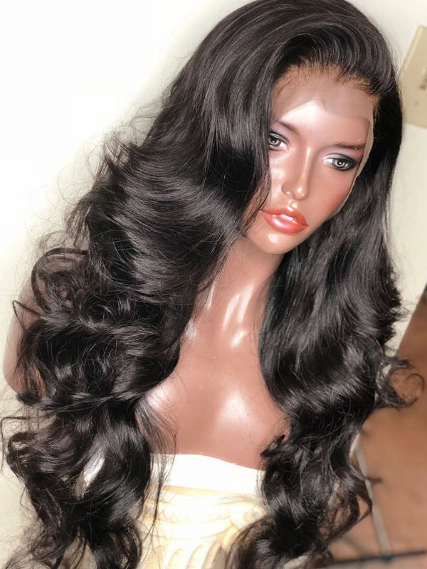 Chinalacewig Long Thick 180% Body Wavy Pre Plucked Hairline 360 Lace Frontal Wigs CF175