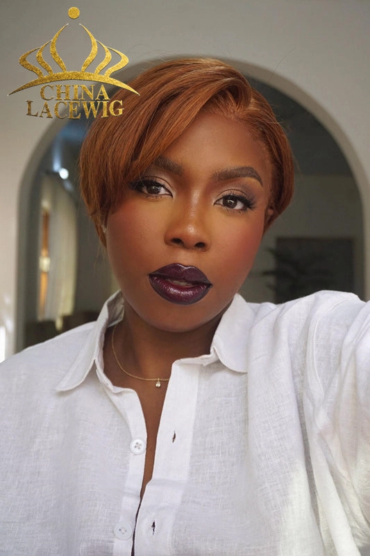 Chinalacewig Ombre Blonde Short Pixie Cut 100% Human Virgin Brazilian Hair Lace Front Wigs CF560