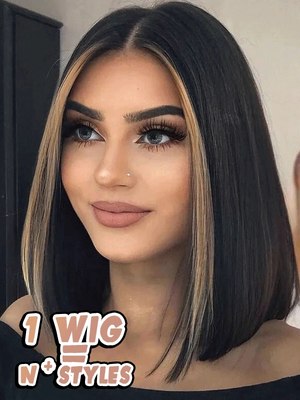 Chinalacewig Silk Bob Block Wig With Optional HD Frontal Lace  Replaceable Tops Renew Wig With Less Cost BR02