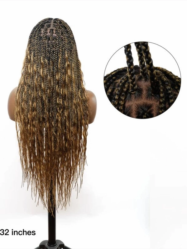 Chinalacewig Tangleless Human Hair Boho Curls  HD Lace Knotless Box Braided Wig CB05