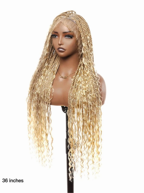 Chinalacewig Tangleless Knotless Boho Box Braided Wig Human Hair Boho Curls HD Full Lace Wig