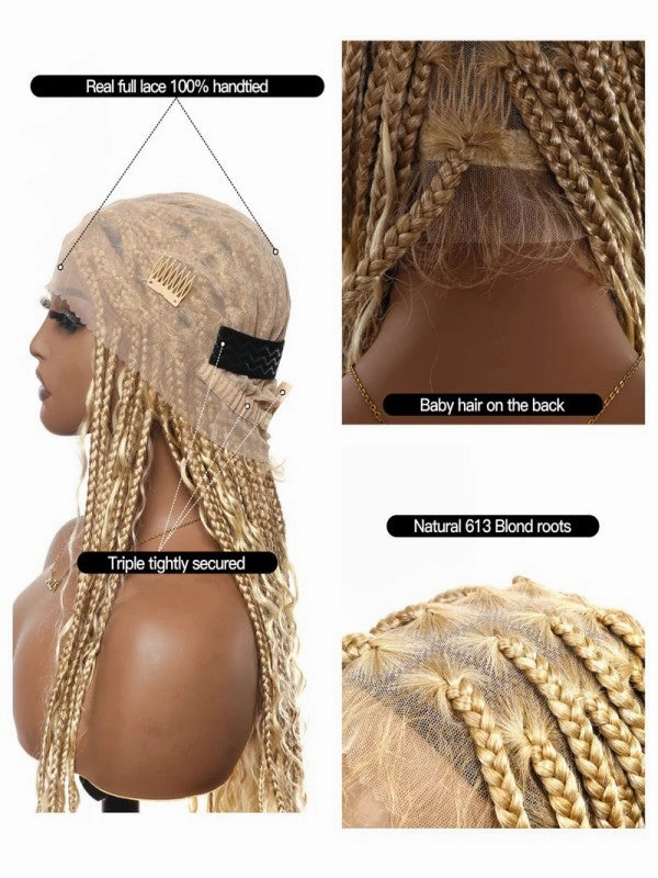 Chinalacewig Tangleless Knotless Boho Box Braided Wig Human Hair Boho Curls HD Full Lace Wig