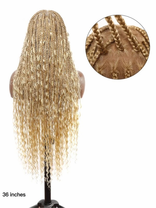 Chinalacewig Tangleless Knotless Boho Box Braided Wig Human Hair Boho Curls HD Full Lace Wig