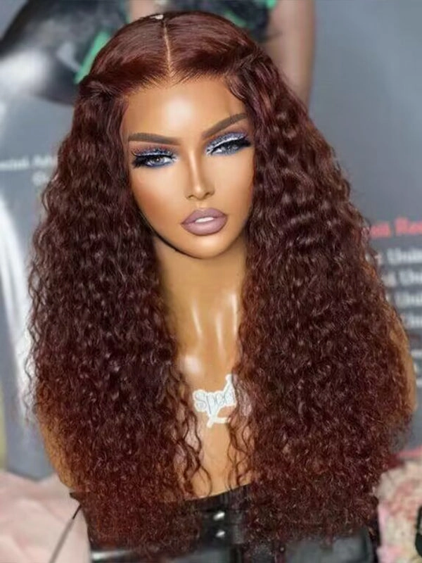 Chinalacewig Wear Go Pre Cut HD Lace 5*5 Closure Red Brown Curly Quick & Easy Glueless Wig With Breathable Cap Air Wig CS013